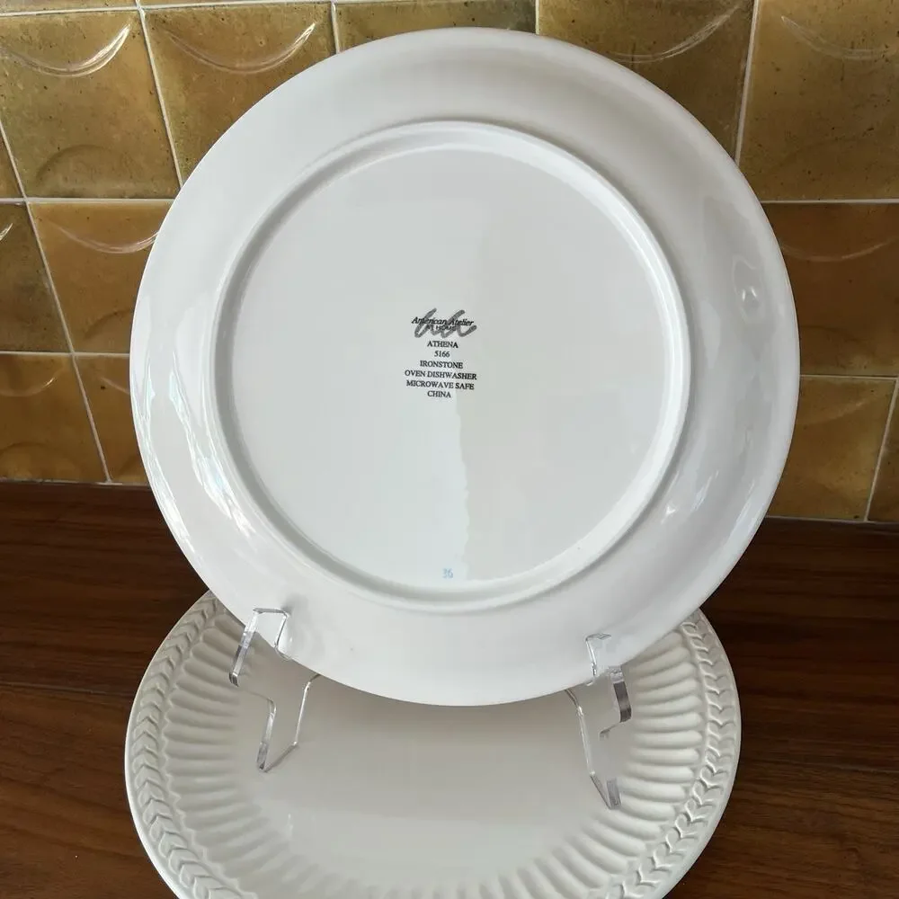 American Atelier Athena 5166 Ironstone Dinner Plates 11.5” Set of 2